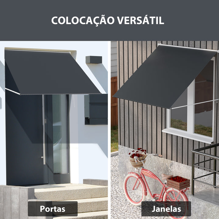 Toldo Retrátil para Janela 150x120 cm Toldo Manual de Exterior com Estrutura de Alumínio Ângulo de Inclinação Ajustável Anti-UV e Impermeável Cinza Escuro