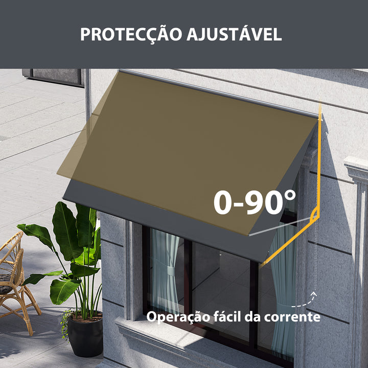Toldo Retrátil para Janela 150x120 cm Toldo Manual de Exterior com Estrutura de Alumínio Ângulo de Inclinação Ajustável Anti-UV e Impermeável Cinza Escuro