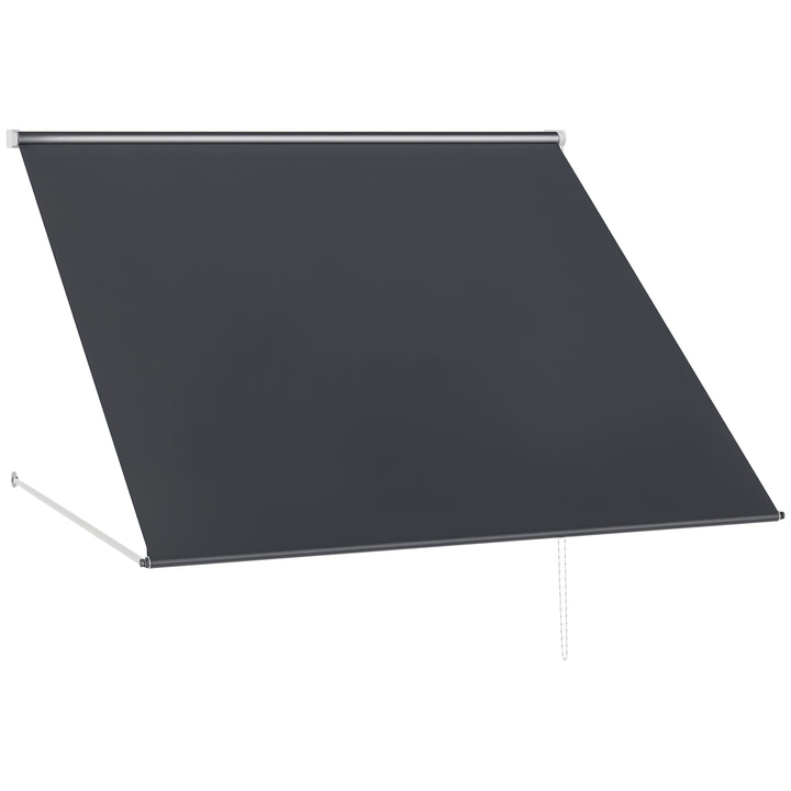 Toldo Retrátil para Janela 150x120 cm Toldo Manual de Exterior com Estrutura de Alumínio Ângulo de Inclinação Ajustável Anti-UV e Impermeável Cinza Escuro
