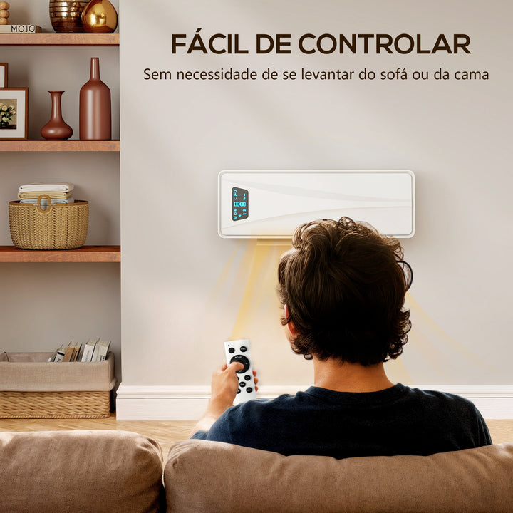 Aquecedor Elétrico de Baixo Consumo Cerâmico de Parede 2000W com 3 Modos Ecrã LED Termostato Ajustável Temporizador 24h Oscilação Controlo Remoto e Detecção de Janelas Abertas