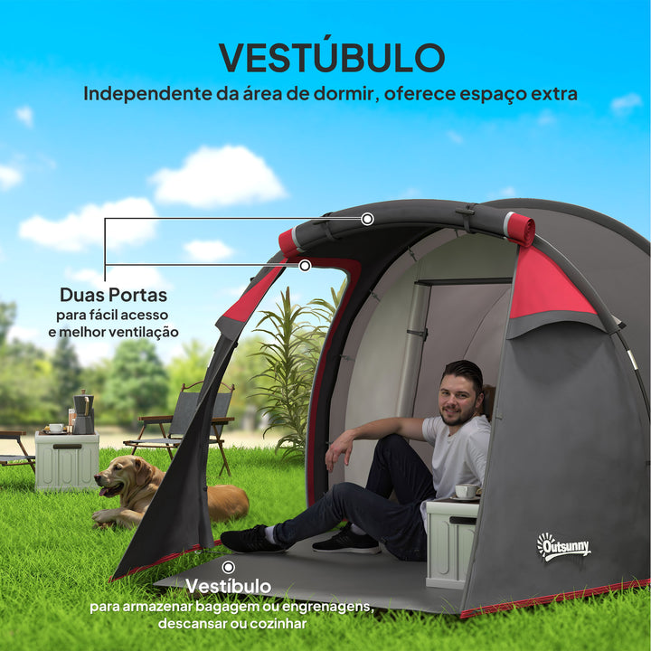 Tenda de Campismo para 2-3 Pessoas Tenda de Campismo Dobrável à Prova d'Agua e à Prova de UV 20+ com Vestíbulo 426x206x154 cm Cinza Escuro
