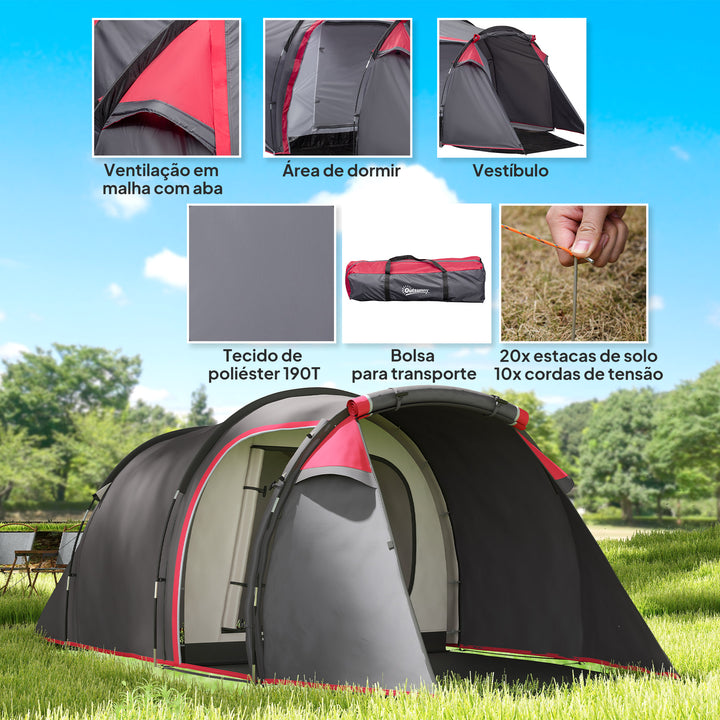 Tenda de Campismo para 2-3 Pessoas Tenda de Campismo Dobrável à Prova d'Agua e à Prova de UV 20+ com Vestíbulo 426x206x154 cm Cinza Escuro