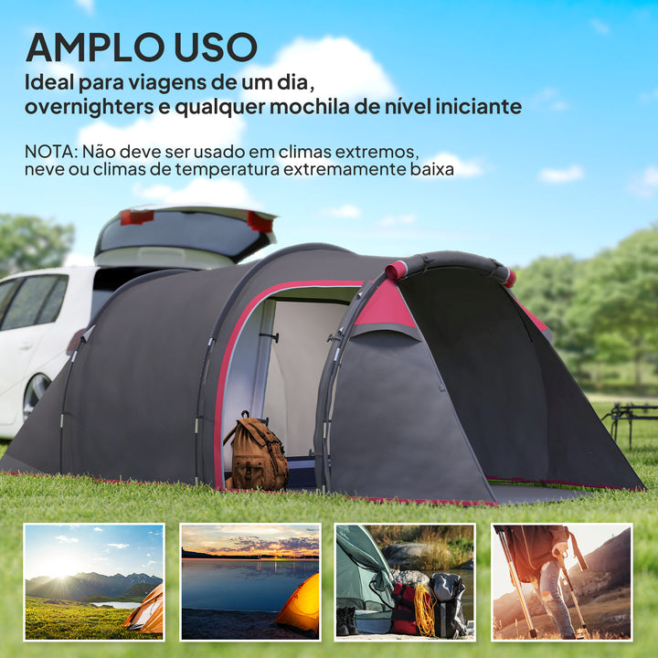 Tenda de Campismo para 2-3 Pessoas Tenda de Campismo Dobrável à Prova d'Agua e à Prova de UV 20+ com Vestíbulo 426x206x154 cm Cinza Escuro
