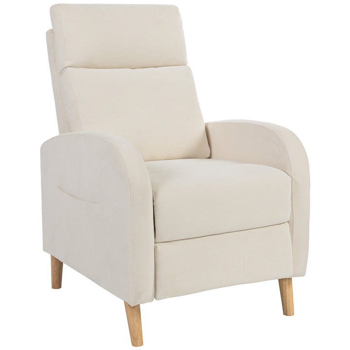 Poltrona Relax Reclinável Manual Poltrona Relax Estofada em Linho Sintético com Apoio para os Pés e Bolso Lateral Poltrona Reclinável para Dormitório Escritório Carga 120 kg 68x90x106 cm Creme