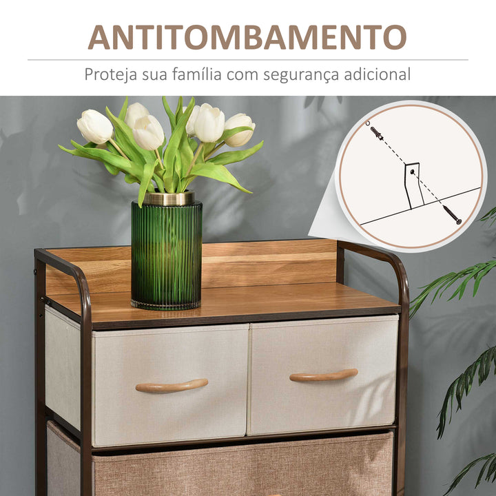 Cómoda de Tecido com 5 Cestos Removíveis e Dobráveis Base Elevada Móvel de Armazenamento para Dormitório Sala de Estar 58x29x99cm Multicor