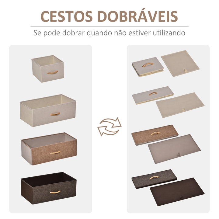 Cómoda de Tecido com 5 Cestos Removíveis e Dobráveis Base Elevada Móvel de Armazenamento para Dormitório Sala de Estar 58x29x99cm Multicor