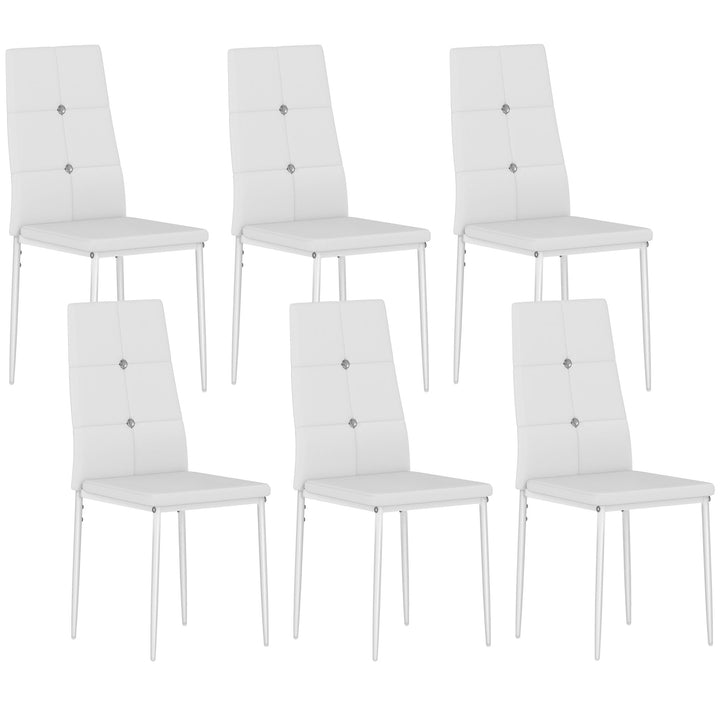 Conjunto de 6 Cadeiras de Sala de Jantar Estofadas em PU Cadeiras de Cozinha com Encosto Alto com Botões e Pernas de Aço Desenho Moderno para Sala de Estar Quarto 41x50x97 cm Branco