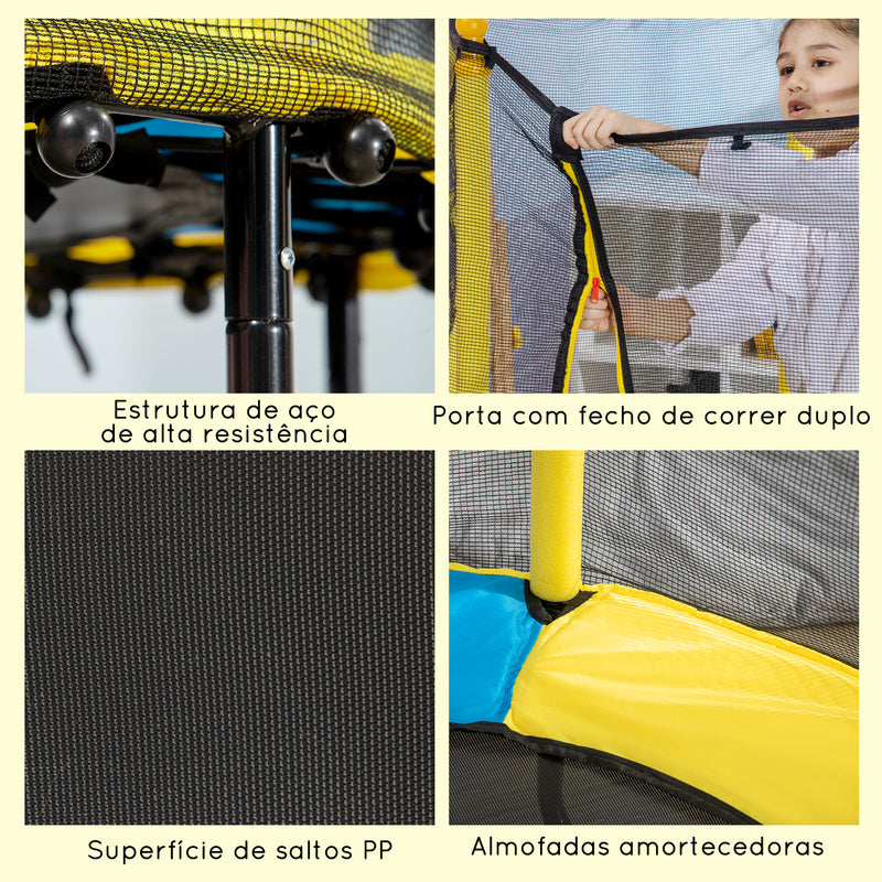 Trampolim Infantil Ø140 cm Trampolim para Crianças de 1-10 Anos com Rede de Segurança e 3 Pés de Aço em Forma de U Carga Máxima 50 kg para Interior Ø140x113 cm Amarelo