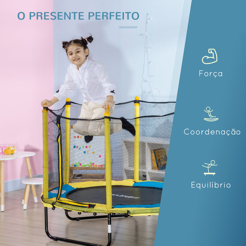 Trampolim Infantil Ø140 cm Trampolim para Crianças de 1-10 Anos com Rede de Segurança e 3 Pés de Aço em Forma de U Carga Máxima 50 kg para Interior Ø140x113 cm Amarelo