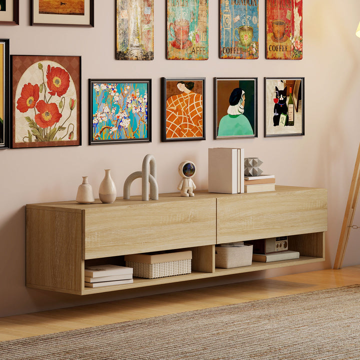 Móvel de TV de Parede Móvel de TV para Sala de Estar com 2 Compartimentos e 2 Armários com Portas Móvel para Televisores de 60 Polegadas 140x32x31 cm Madeira