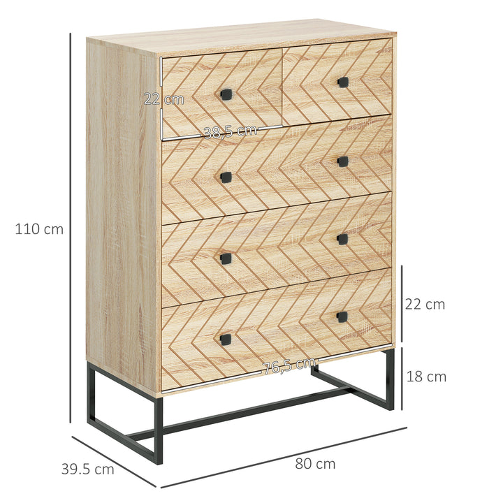 Cômoda tipo armário auxiliar com 5 Gavetas amplo espaço de Armazenamento para Escritório sala de estar 80x39.5x110cm