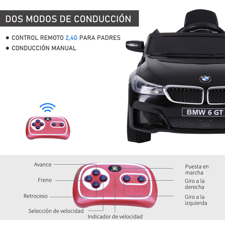 Carro elétrico para criança BWM 6GT a partir de 3 anos de idade com controle remoto Carga Preto 30 kg 106x64x51cm