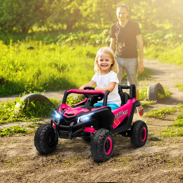 Carro Elétrico para Crianças 12V UTV com 2 Motores Controlo Remoto 2,4G Velocidade até 7 km/h Sistema de Suspensão Faróis USB para Crianças acima de 3 Anos 96x61x56 cm Rosa