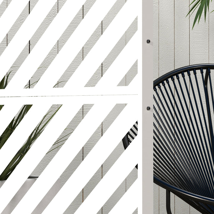 Biombo de Exterior Separador de Ambientes com 3 Peças com Padrão de Linhas Transversais e Estrutura de Aço Ecrã de Privacidade para Pátio Varanda Jardim 122x45x198 cm Branco