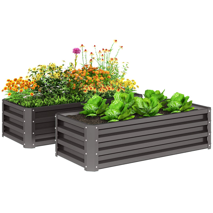 Conjunto de 2 Floreiras Grandes para Exterior em Aço Galvanizado Hortas Urbanas Floreiras Elevadas para Plantas Flores, Terraço Jardim, Resistente às Intempéries 110x50x30 cm Cinzento