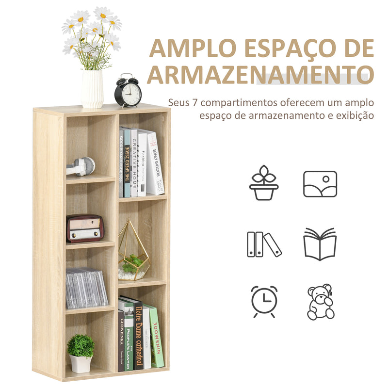 Estante para Livros Estante de Madeira com 7 Compartimentos de Armazenamento Plantas Arquivos para Sala de Estar Dormitório Escritório 50x24x106cm Carvalho