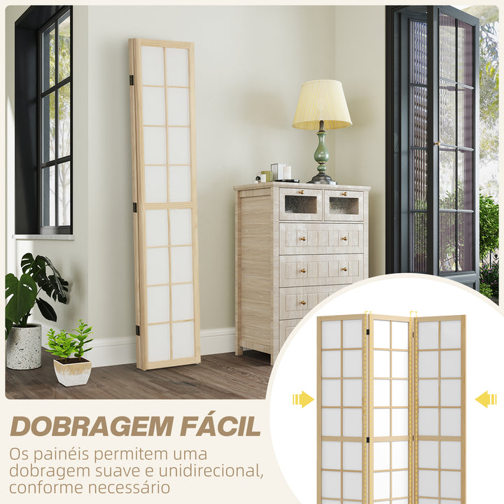 Biombo Dobrável de 3 Painéis Ecrã de Privacidade Separador de Ambientes de Interior para Sala de Estar Dormitório e Escritório 120x170 cm Madeira e Branco