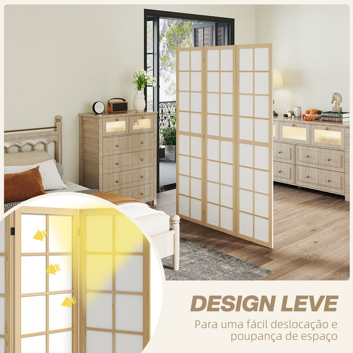 Biombo Dobrável de 3 Painéis Ecrã de Privacidade Separador de Ambientes de Interior para Sala de Estar Dormitório e Escritório 120x170 cm Madeira e Branco
