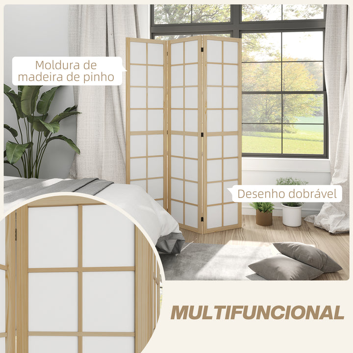 Biombo Dobrável de 3 Painéis Ecrã de Privacidade Separador de Ambientes de Interior para Sala de Estar Dormitório e Escritório 120x170 cm Madeira e Branco
