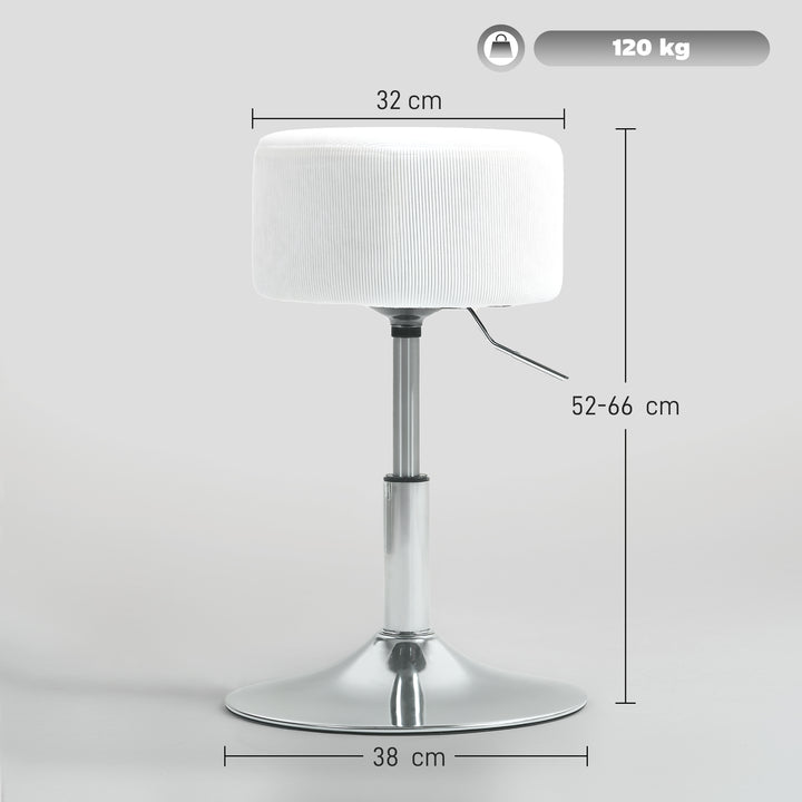 Banco de Bar Giratório Banco Alta de Cozinha Ajustável em Altura 52-66 cm Estofado em Veludo Giratória a 360° para Sala de Jantar Tocador Balcão Branco