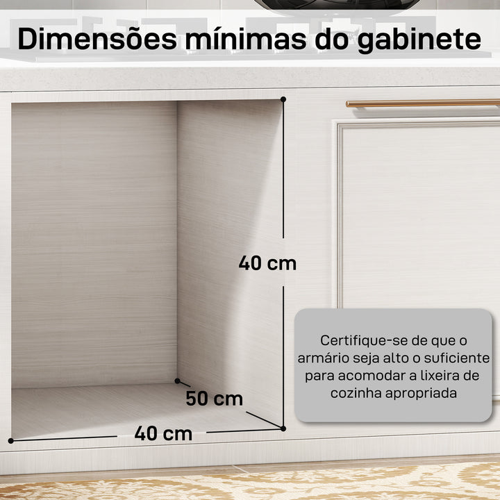 Balde de Lixo Embitido com 2 Recipientes Removíveis para Reciclagem Capacidade Total 30L (15Lx2) Fixação Inferior para Reciclagem e Resíduos 48x34,3x35,1 cm Cinzento Claro