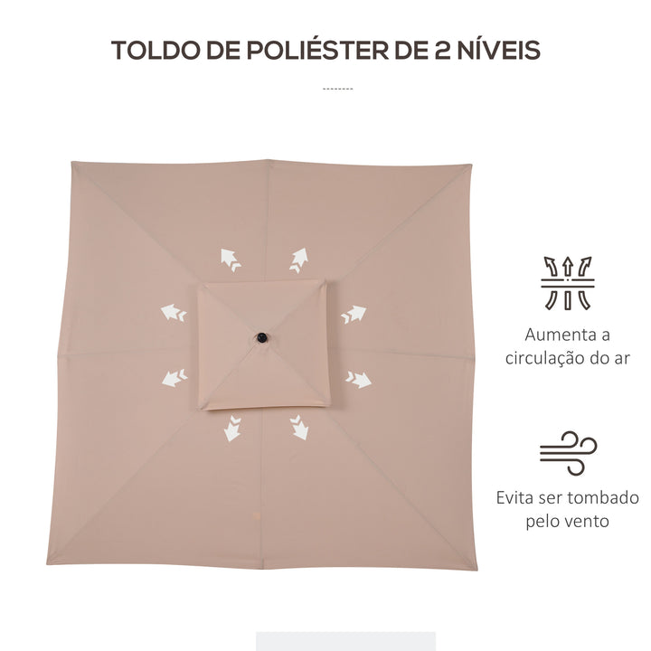 Guarda-sol para terraços de jardim ou cantina Cobertura a 2 alturas 300x300x297 cm Marfim