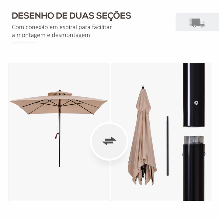 Guarda-sol para terraços de jardim ou cantina Cobertura a 2 alturas 300x300x297 cm Marfim