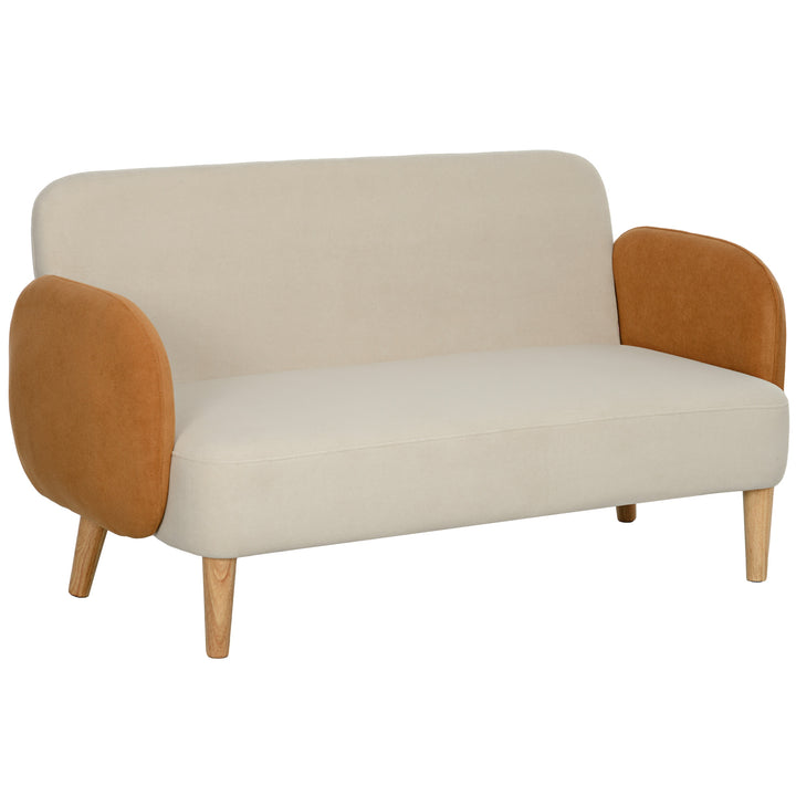 Sofá de 2 Lugares Estofado em Veludo Sofá de Sala de Estar com Apoio para os Braços e Pés de Madeira Sofá Pequeno Carga 240 kg para Dormitório Escritório 130x74x76 cm Bege e Ocre