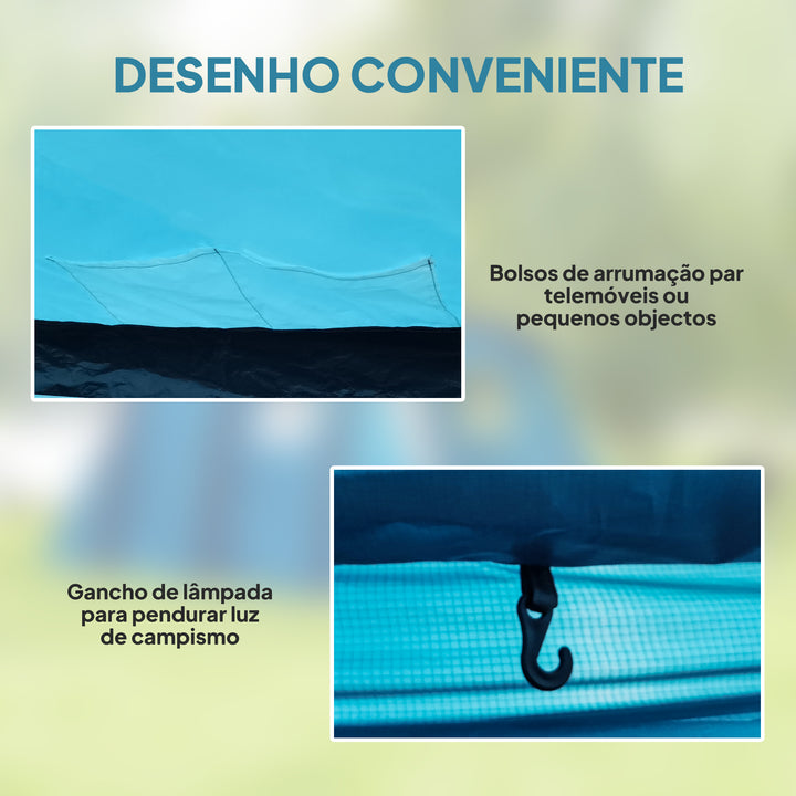 Tenda de Campismo Inflável Familiar Tipo Túnel para 3-6 Pessoas Tenda de Campismo Glamping com Vestíbulo Janelas de Malha e Bolsa de Transporte Proteção UV 50+ Impermeável para Exterior