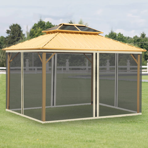 4 Painéis Laterais 352x207 cm para pérgola de Jardim Mosquiteira com Zíperes e Anéis Preto