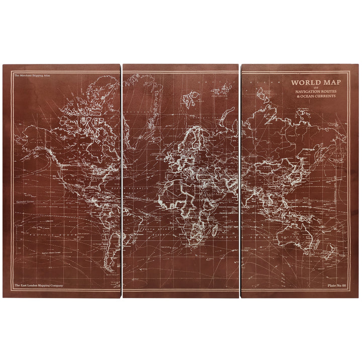 Quadros Decorativos Mapa Múndi Vintage Pintados à Mão 120x60 cm Quadros de Arte de Parede com Moldura de Madeira Decoração Elegante para Quarto Salão Cozinha Castanho