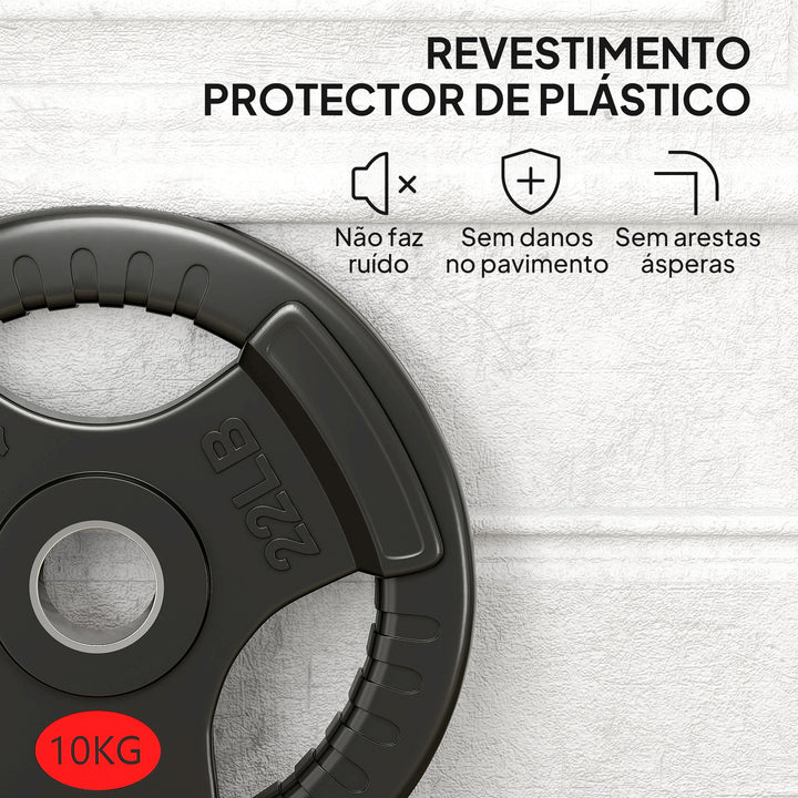 Discos de Pesos com Orifício de Ø50 mm 2 Discos de 10 kg com Anel Interior de Aço e Triplo Aperto para Halteres e Barras Treino Fitness em Casa Ginásio Ø32x4,5 cm Preto