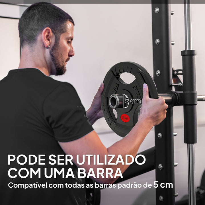 Discos de Pesos com Orifício de Ø50 mm 2 Discos de 10 kg com Anel Interior de Aço e Triplo Aperto para Halteres e Barras Treino Fitness em Casa Ginásio Ø32x4,5 cm Preto