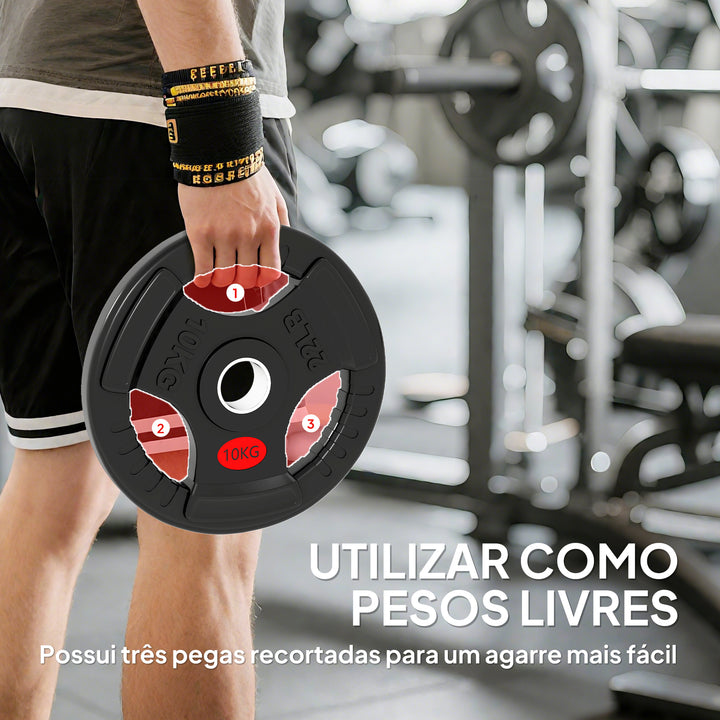 Discos de Pesos com Orifício de Ø50 mm 2 Discos de 10 kg com Anel Interior de Aço e Triplo Aperto para Halteres e Barras Treino Fitness em Casa Ginásio Ø32x4,5 cm Preto