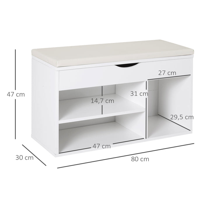 Banco Zapatero de Entrada para Armazenamento com Gaveta e Prateleira e 1 Almofada de Madeira Muito Moderna 80x30x47cm
