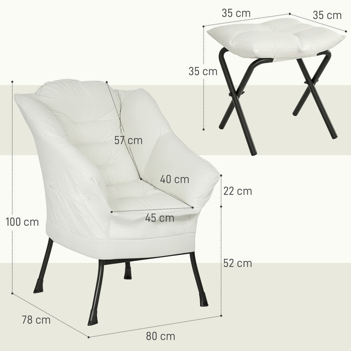 Poltrona Sala de Estar com Apoio para os Pés Poltrona Relax para Leitura com Bolsos Laterais e Pés de Aço para Sala de Estar Dormitório 80x78x100 cm Creme