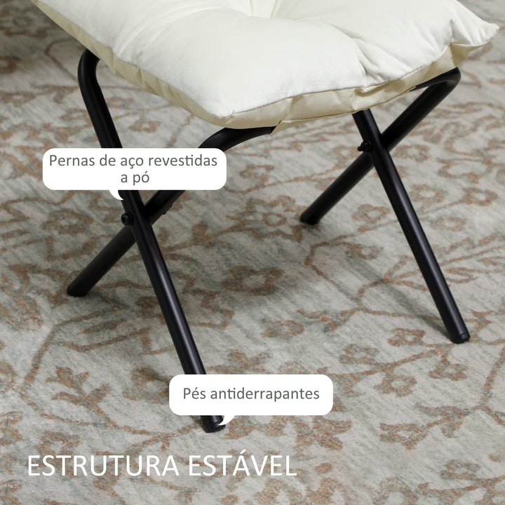 Poltrona Sala de Estar com Apoio para os Pés Poltrona Relax para Leitura com Bolsos Laterais e Pés de Aço para Sala de Estar Dormitório 80x78x100 cm Creme