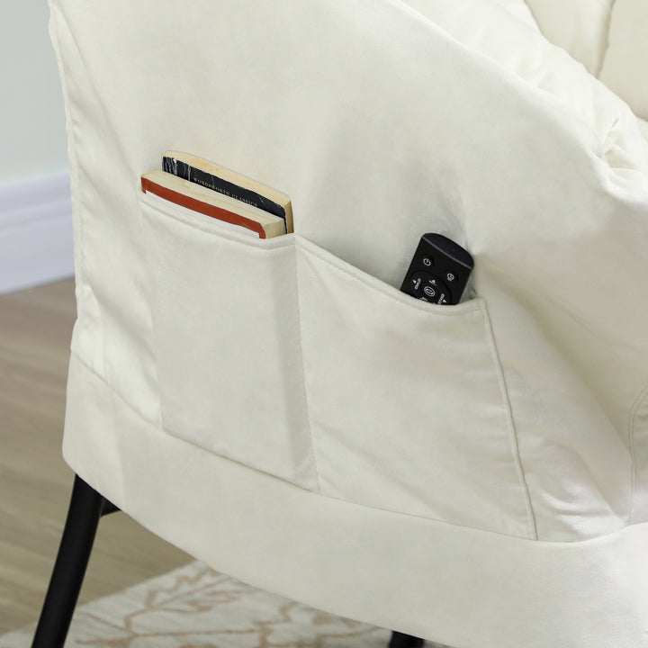 Poltrona Sala de Estar com Apoio para os Pés Poltrona Relax para Leitura com Bolsos Laterais e Pés de Aço para Sala de Estar Dormitório 80x78x100 cm Creme