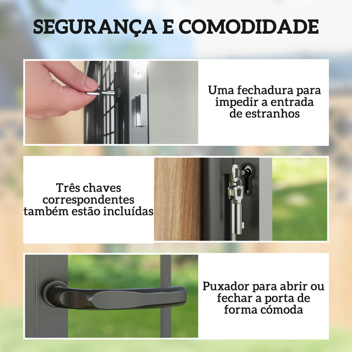 Porta de Jardim 89x147,5 cm Porta para Vedação de Barra de Aço Galvanizado com Puxador Fechadura e 3 Chaves para Exterior Pátio Preto