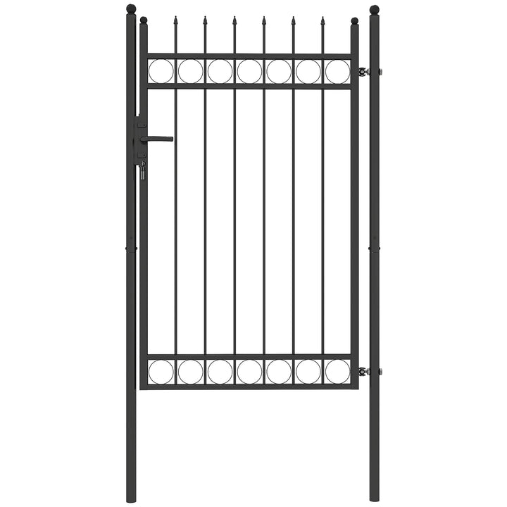 Porta de Jardim 89x147,5 cm Porta para Vedação de Barra de Aço Galvanizado com Puxador Fechadura e 3 Chaves para Exterior Pátio Preto