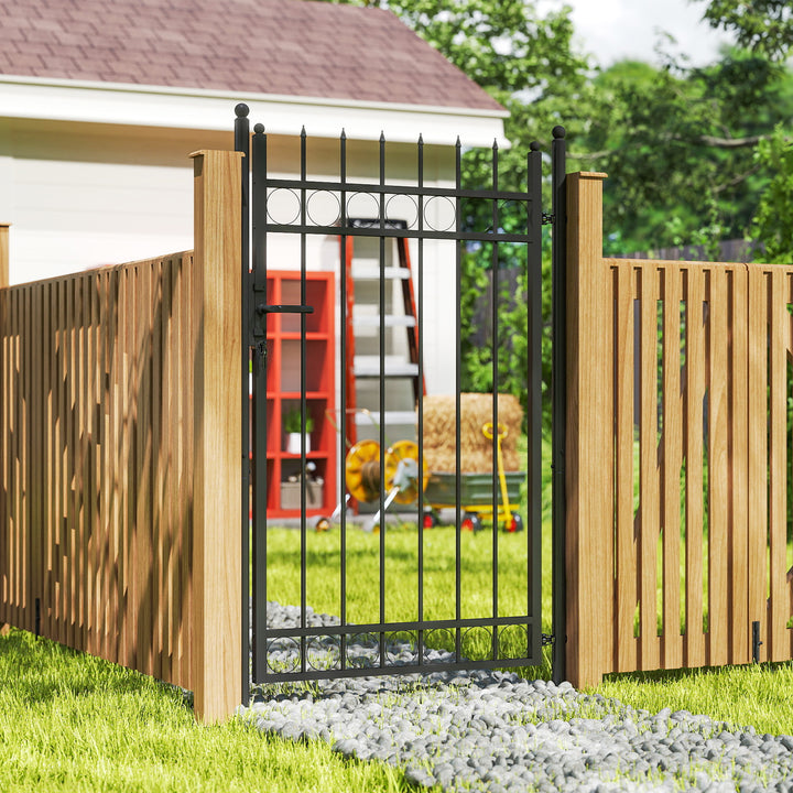 Porta de Jardim 89x147,5 cm Porta para Vedação de Barra de Aço Galvanizado com Puxador Fechadura e 3 Chaves para Exterior Pátio Preto