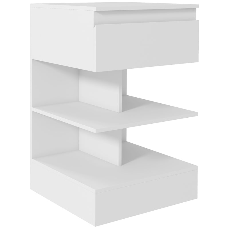 Mesa de Cabeceira Mesa Auxiliar com 1 Gaveta e 2 Prateleiras Abertas para Quarto Sala Cama Escritório Estilo Moderno 39x39x65 cm Branco