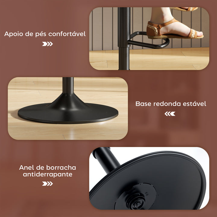 Conjunto de 2 Bancos de Bar Bancos Altos de Cozinha Reguláveis em Altura 84-104 cm com Encosto e Apoio para os Pés Estofadas em PU Giratórias em 360° para Sala de Jantar Varanda Marrom