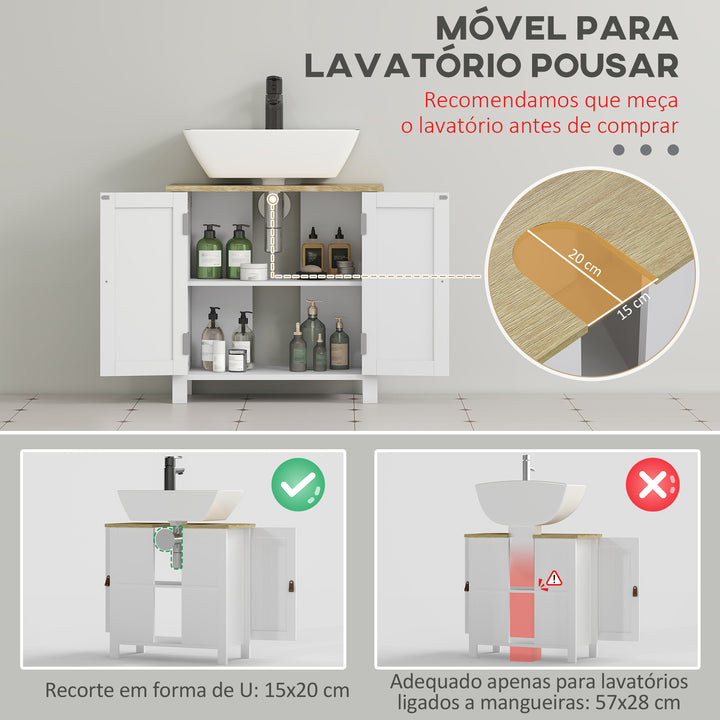 Móvel para Lavatório Pousar Móvel para Lavatório em Pé com 2 Portas 2 Puxadores e Prateleira Ajustável sem Lavatório 60x30x60 cm Branco