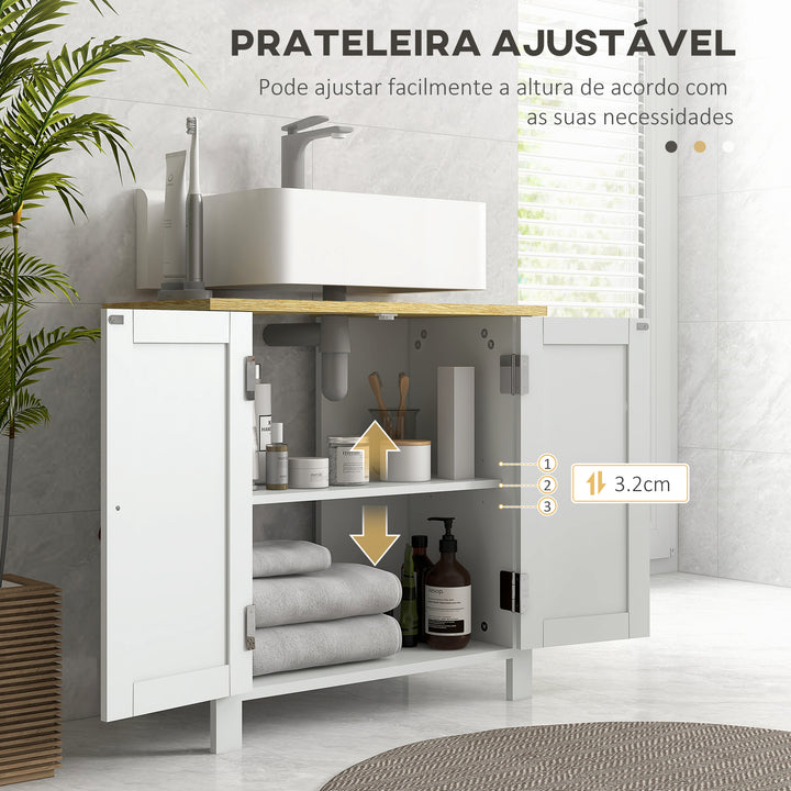 Móvel para Lavatório Pousar Móvel para Lavatório em Pé com 2 Portas 2 Puxadores e Prateleira Ajustável sem Lavatório 60x30x60 cm Branco