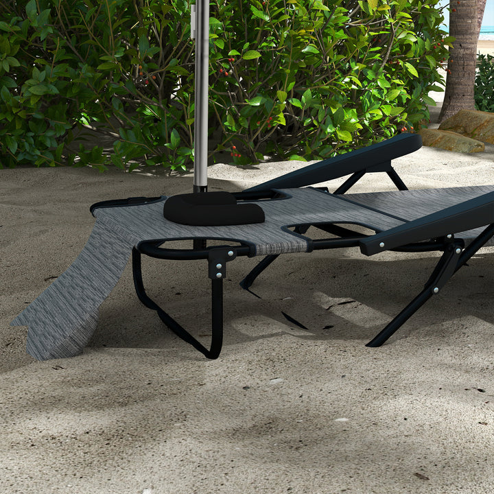 Espreguiçadeira Dobrável Espreguiçadeira de Jardim com Encosto Ajustável em 4 Níveis Orifício de Leitura e Almofada de Apoio à Cabeça para Terraço Piscina 194x72x31 cm Cinza