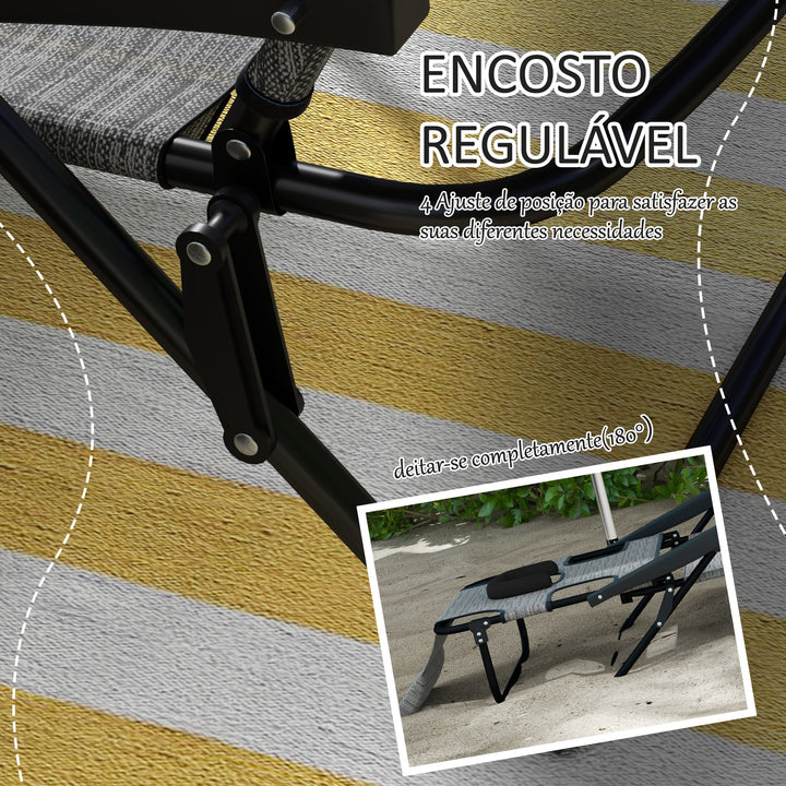 Espreguiçadeira Dobrável Espreguiçadeira de Jardim com Encosto Ajustável em 4 Níveis Orifício de Leitura e Almofada de Apoio à Cabeça para Terraço Piscina 194x72x31 cm Cinza