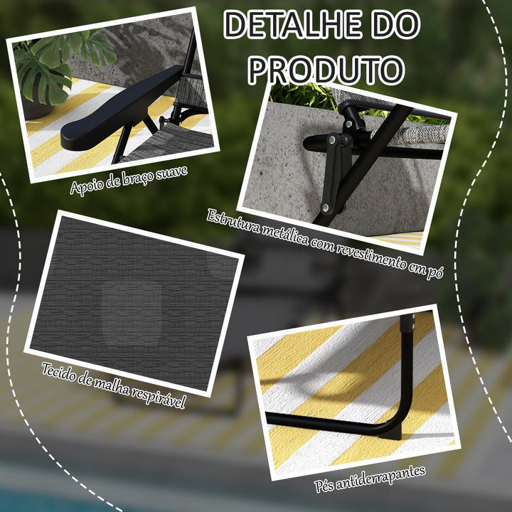 Espreguiçadeira Dobrável Espreguiçadeira de Jardim com Encosto Ajustável em 4 Níveis Orifício de Leitura e Almofada de Apoio à Cabeça para Terraço Piscina 194x72x31 cm Cinza