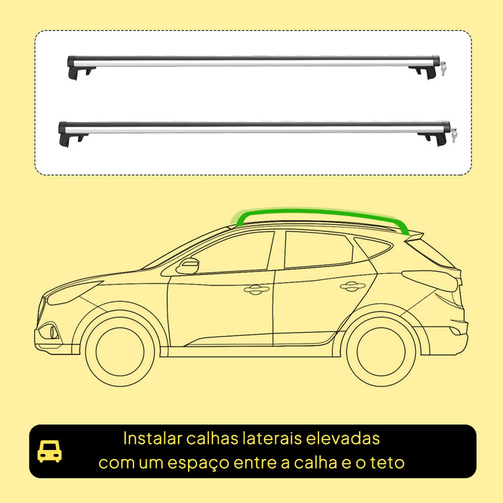 Barras de Tejadilho Universal para Carros Carris de Tejadilho com 125cm Trilho de Alumínio e Chave Carga 75kg Prata