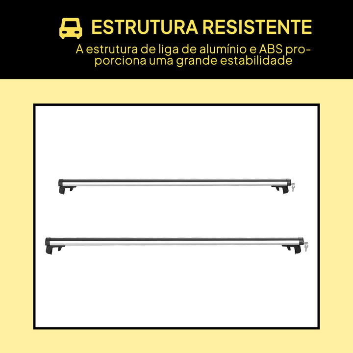 Barras de Tejadilho Universal para Carros Carris de Tejadilho com 125cm Trilho de Alumínio e Chave Carga 75kg Prata